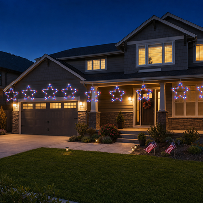 Patriotic Metal Star Hanging Lights with Remote