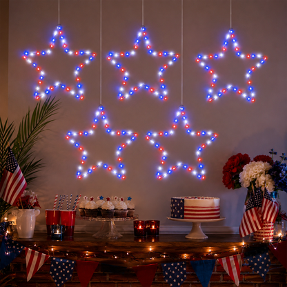 Patriotic Metal Star Hanging Lights with Remote