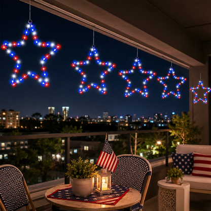 Patriotic Metal Star Hanging Lights with Remote