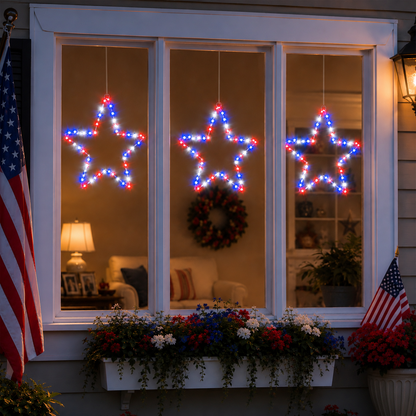 Patriotic Metal Star Hanging Lights with Remote