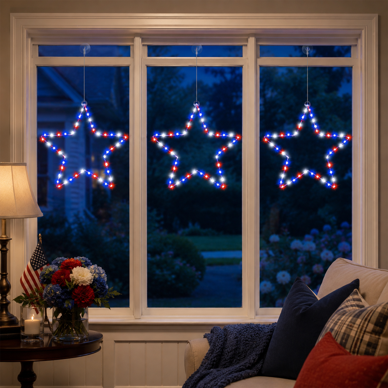 Patriotic Metal Star Hanging Lights with Remote