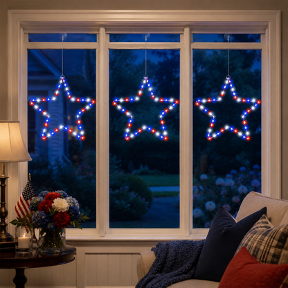 Patriotic Metal Star Hanging Lights with Remote