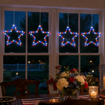 Patriotic Metal Star Hanging Lights with Remote