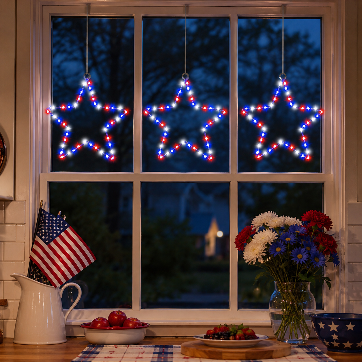 Patriotic Metal Star Hanging Lights with Remote