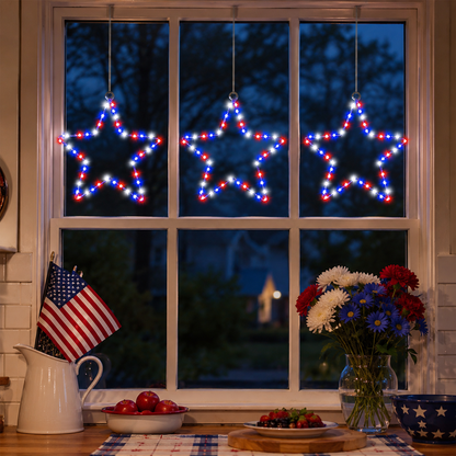 Patriotic Metal Star Hanging Lights with Remote