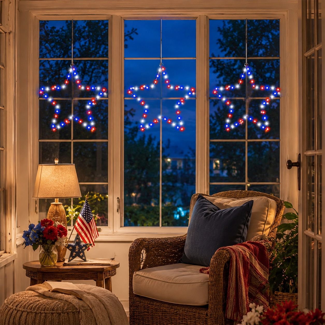 Patriotic Metal Star Hanging Lights with Remote