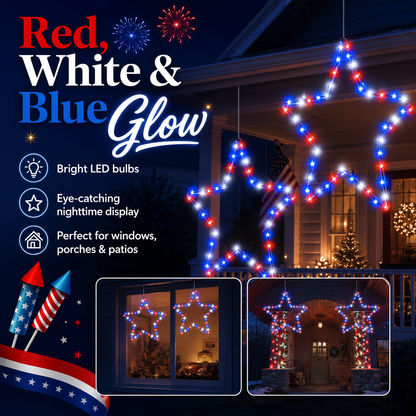 Patriotic Metal Star Hanging Lights with Remote