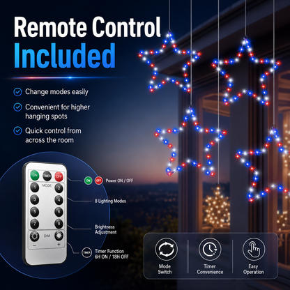 Patriotic Metal Star Hanging Lights with Remote