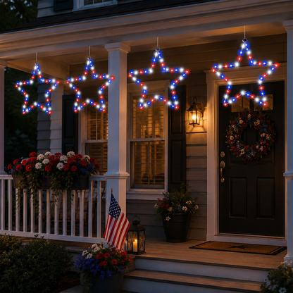 Patriotic Metal Star Hanging Lights with Remote