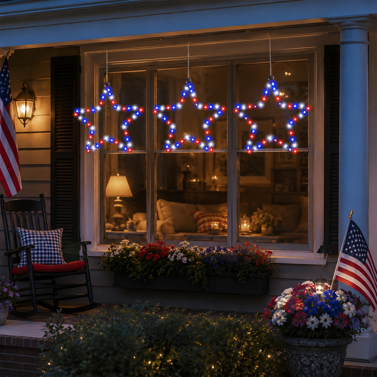 Patriotic Metal Star Hanging Lights with Remote