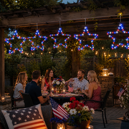 Patriotic Metal Star Hanging Lights with Remote
