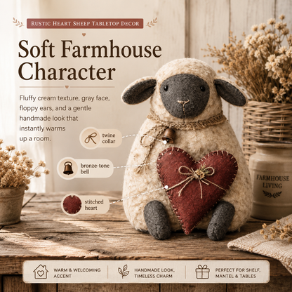 Rustic Heart Sheep Tabletop Decor