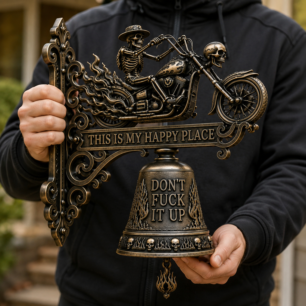 💀🏍️ Skeleton Biker Bell – Ride Hard. Live Free. Ring Loud.