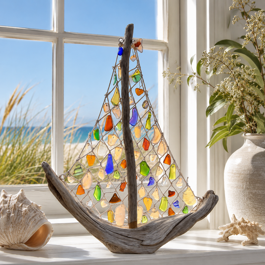 ⛵🌊 Coastal Driftwood Sailboat Tabletop Decor – Bring the Ocean Home
