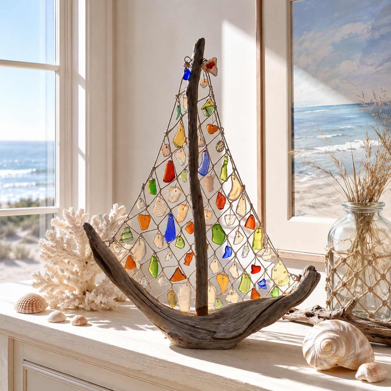 ⛵🌊 Coastal Driftwood Sailboat Tabletop Decor – Bring the Ocean Home