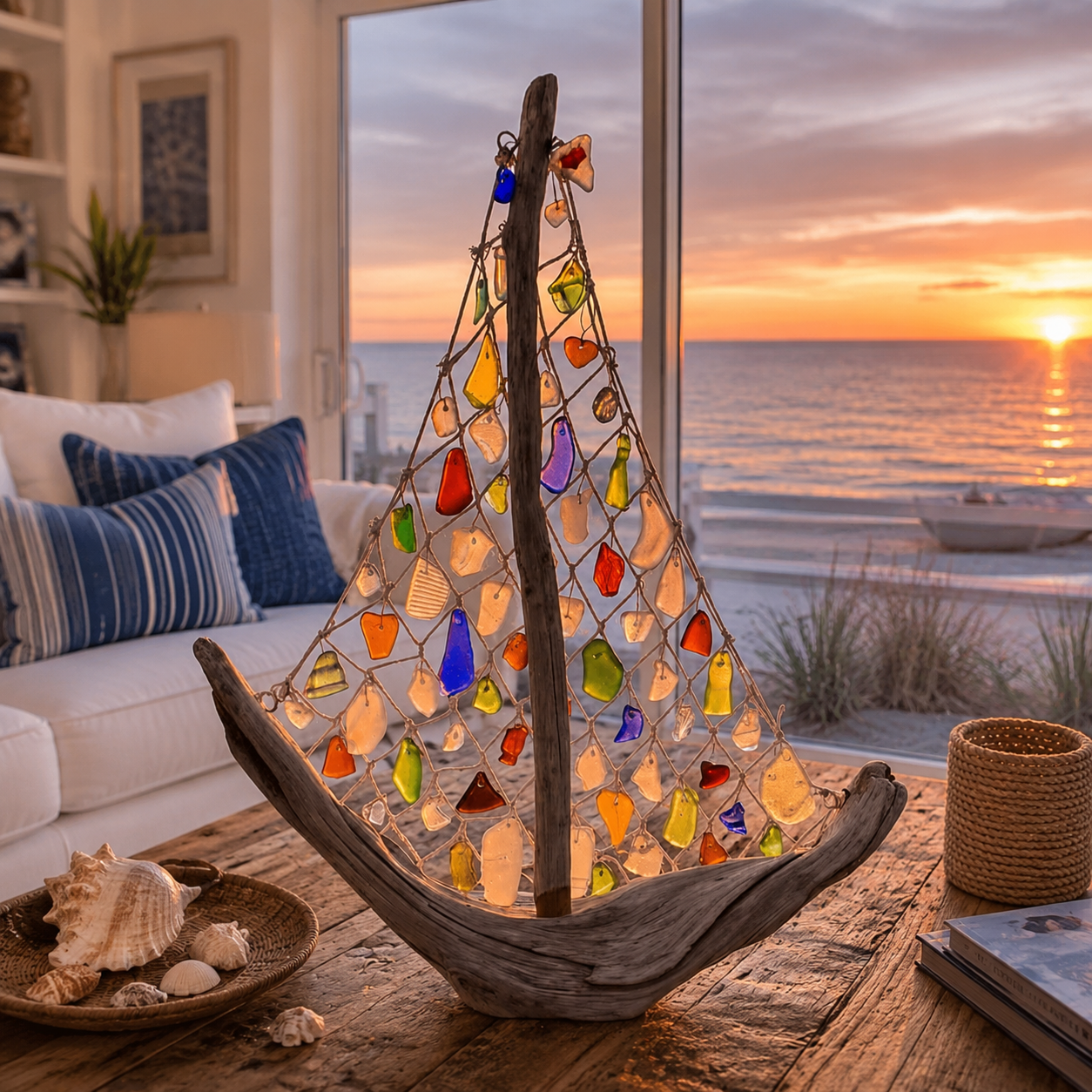 ⛵🌊 Coastal Driftwood Sailboat Tabletop Decor – Bring the Ocean Home