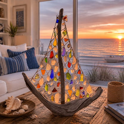 ⛵🌊 Coastal Driftwood Sailboat Tabletop Decor – Bring the Ocean Home