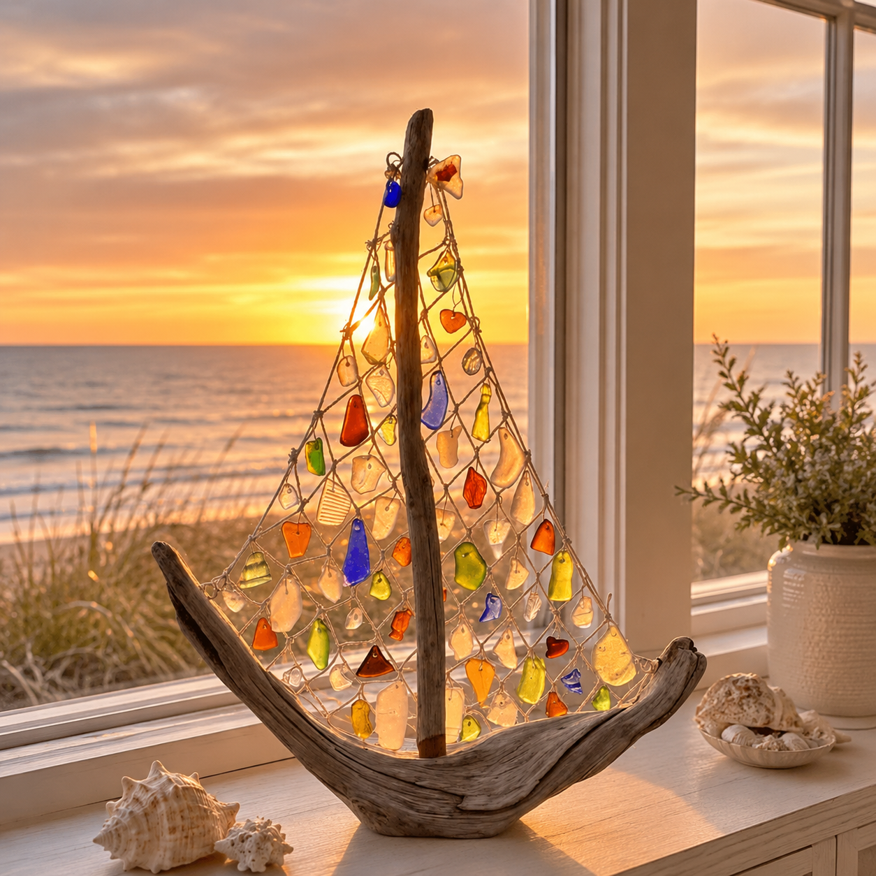 ⛵🌊 Coastal Driftwood Sailboat Tabletop Decor – Bring the Ocean Home