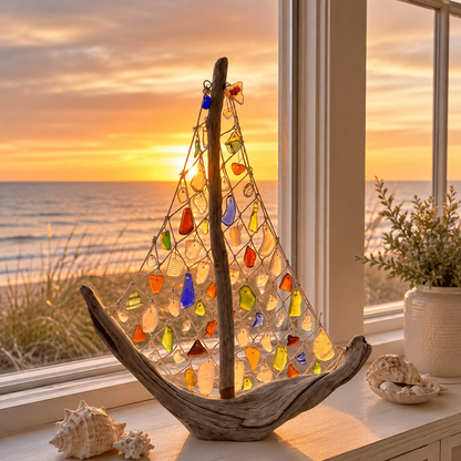 ⛵🌊 Coastal Driftwood Sailboat Tabletop Decor – Bring the Ocean Home