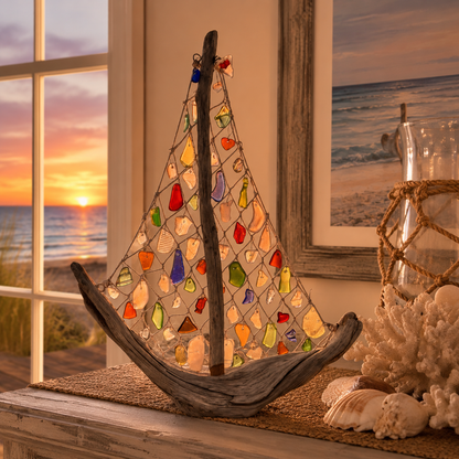 ⛵🌊 Coastal Driftwood Sailboat Tabletop Decor – Bring the Ocean Home
