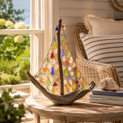 ⛵🌊 Coastal Driftwood Sailboat Tabletop Decor – Bring the Ocean Home
