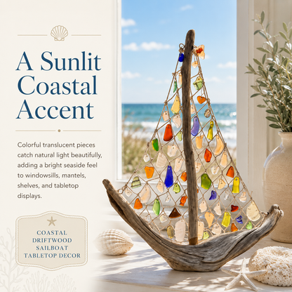 ⛵🌊 Coastal Driftwood Sailboat Tabletop Decor – Bring the Ocean Home