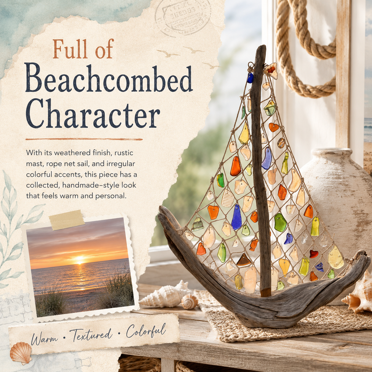 ⛵🌊 Coastal Driftwood Sailboat Tabletop Decor – Bring the Ocean Home