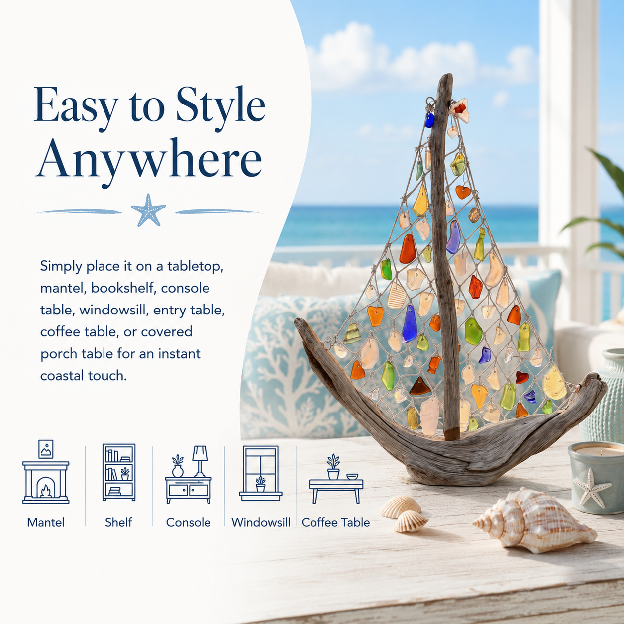 ⛵🌊 Coastal Driftwood Sailboat Tabletop Decor – Bring the Ocean Home