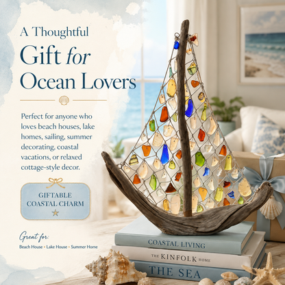 ⛵🌊 Coastal Driftwood Sailboat Tabletop Decor – Bring the Ocean Home