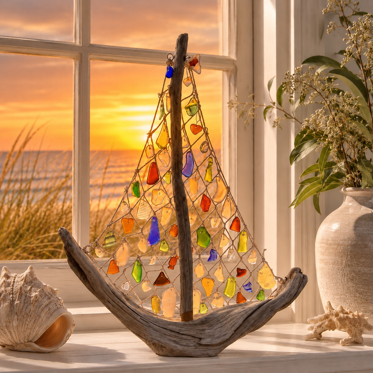 ⛵🌊 Coastal Driftwood Sailboat Tabletop Decor – Bring the Ocean Home