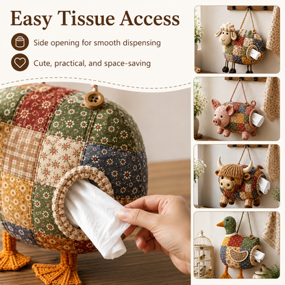🧵🐮 DIY Patchwork Farm Animal Tissue Holder