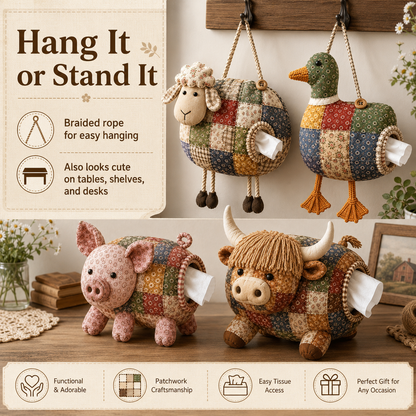 🧵🐮 DIY Patchwork Farm Animal Tissue Holder