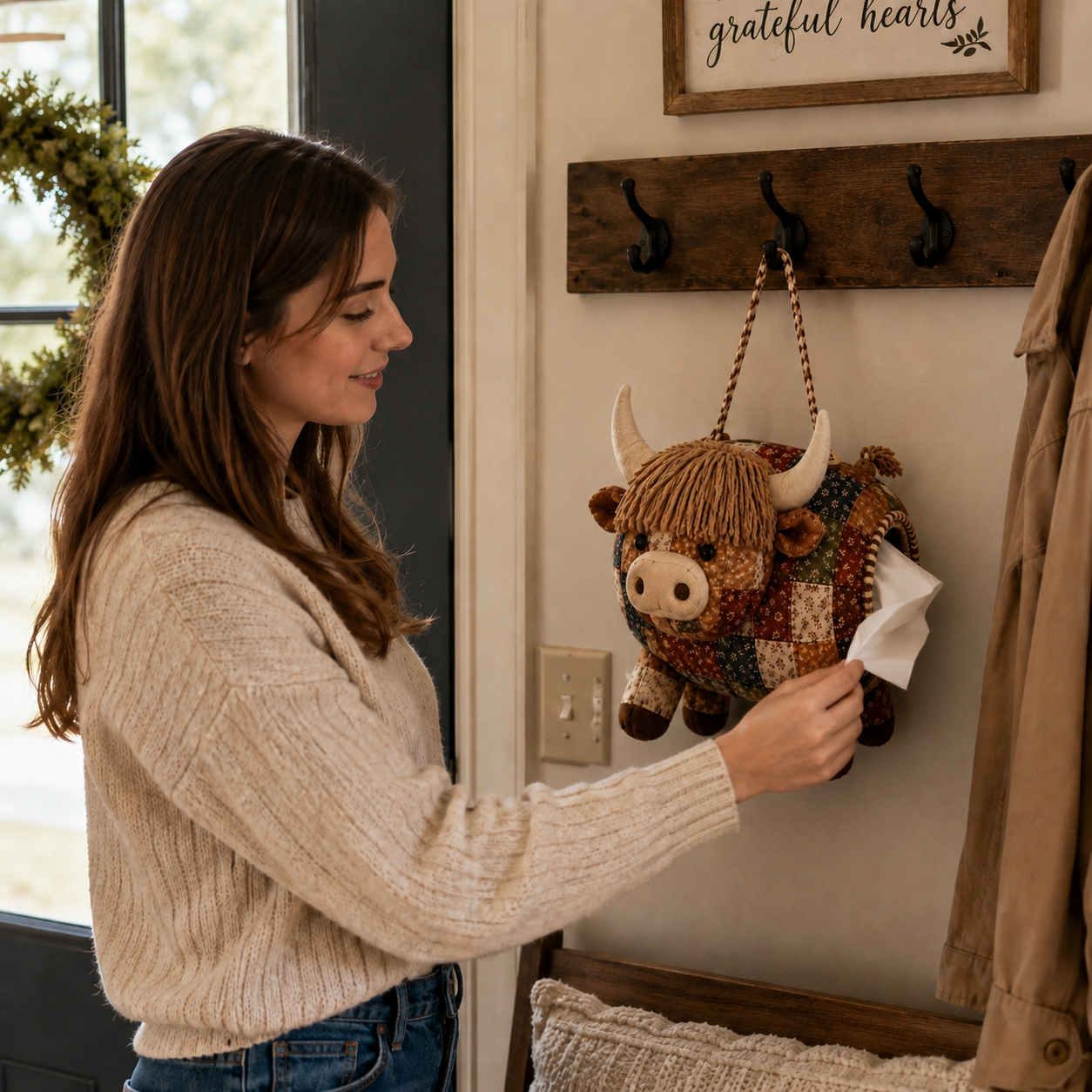 🧵🐮 DIY Patchwork Farm Animal Tissue Holder