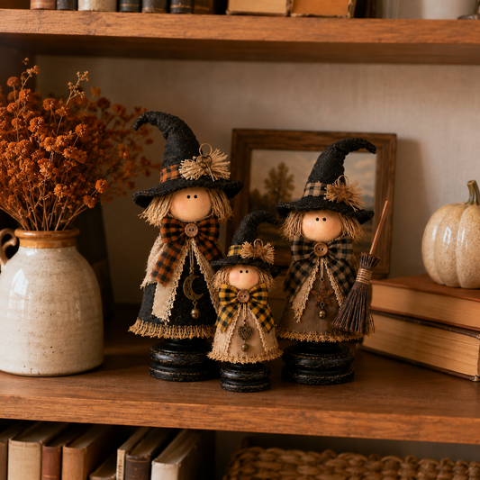 Vintage Rustic Witch Trio Tabletop Decor Set