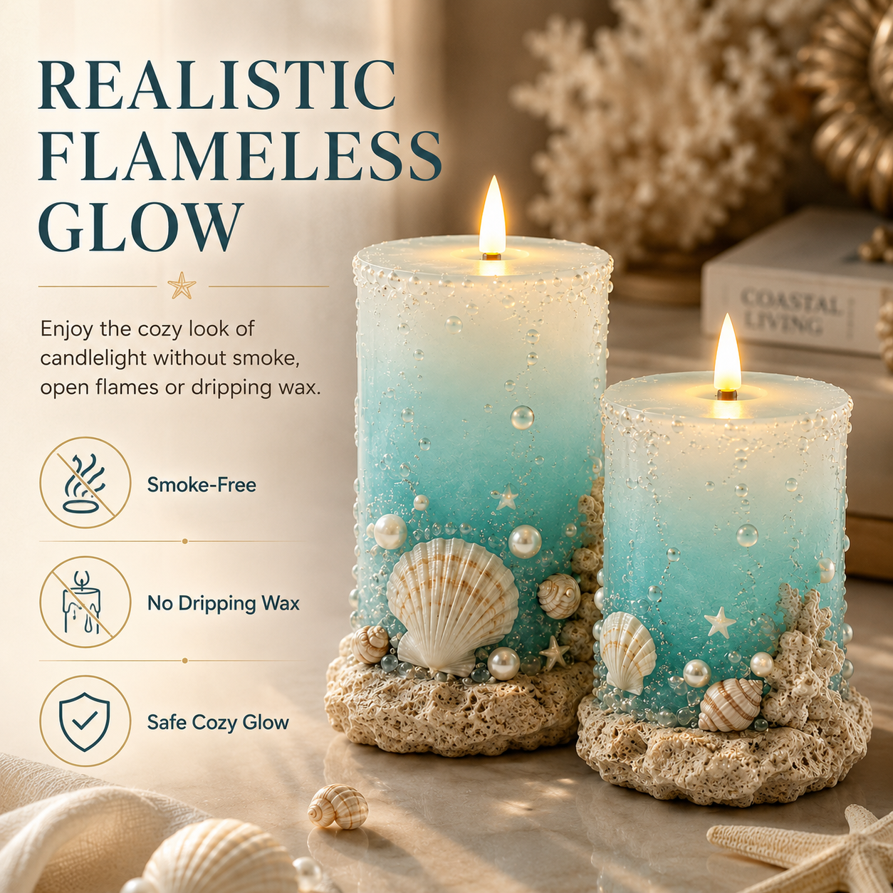 🌊✨Coastal Sea Glass Flameless Candle Set