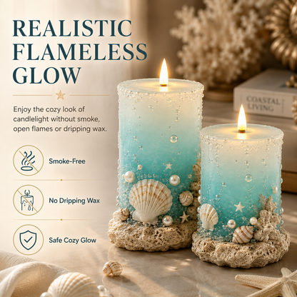 🌊✨Coastal Sea Glass Flameless Candle Set