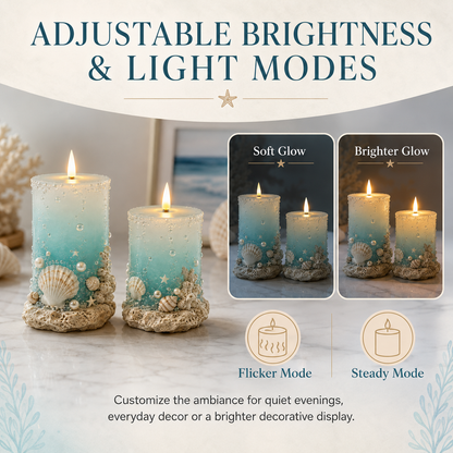 🌊✨Coastal Sea Glass Flameless Candle Set