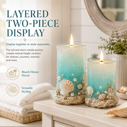 🌊✨Coastal Sea Glass Flameless Candle Set