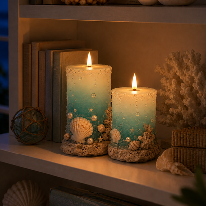 🌊✨Coastal Sea Glass Flameless Candle Set