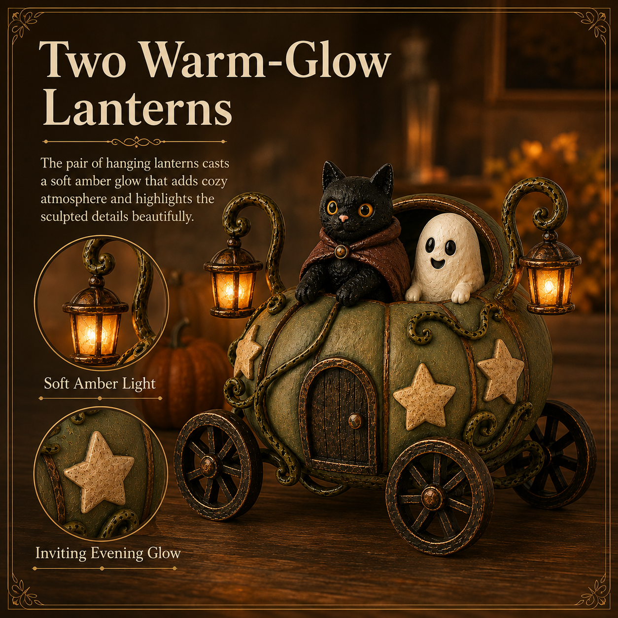 🎃👻 Lighted Whimsical Pumpkin Carriage with Cat & Ghost