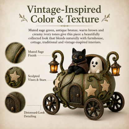 🎃👻 Lighted Whimsical Pumpkin Carriage with Cat & Ghost