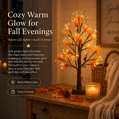 🐿️🍂 Lighted Maple Tree with Woodland Squirrels – Fall & Thanksgiving Home Decor