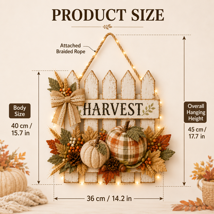 Lighted Rustic Harvest Pumpkin Fence Wall Hanging✨