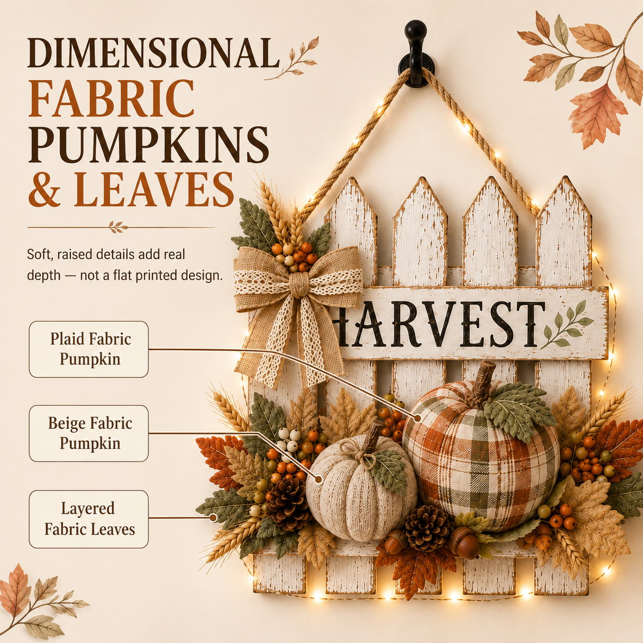 Lighted Rustic Harvest Pumpkin Fence Wall Hanging✨