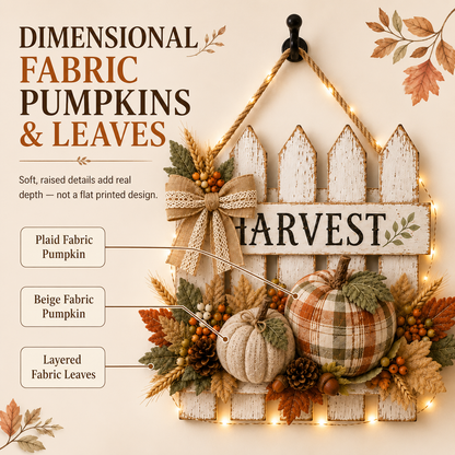 Lighted Rustic Harvest Pumpkin Fence Wall Hanging✨