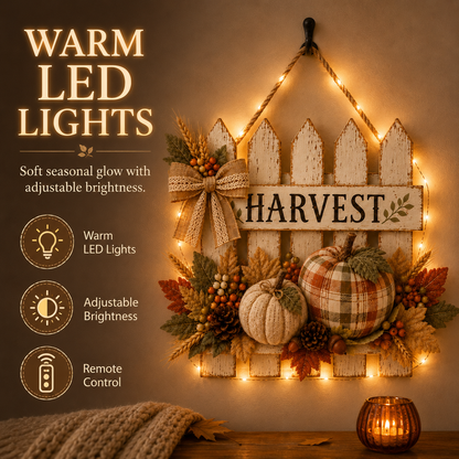Lighted Rustic Harvest Pumpkin Fence Wall Hanging✨