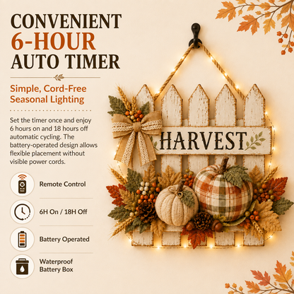 Lighted Rustic Harvest Pumpkin Fence Wall Hanging✨