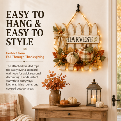 Lighted Rustic Harvest Pumpkin Fence Wall Hanging✨