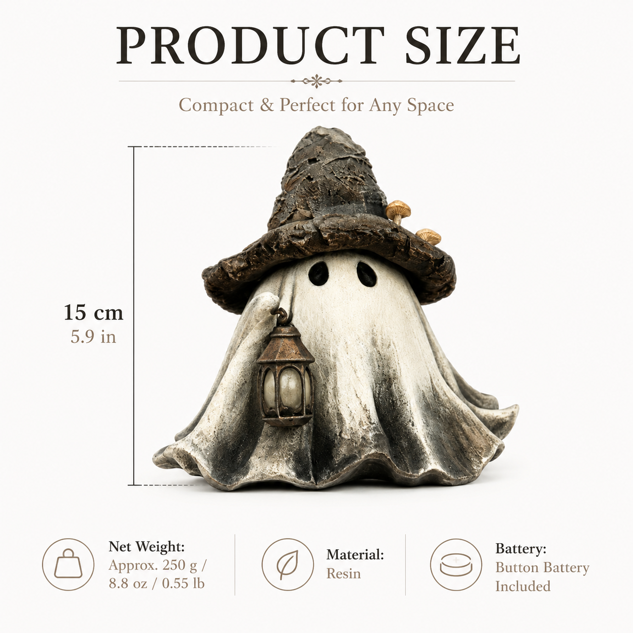 Lighted Witch Hat Ghost Lantern Figurine