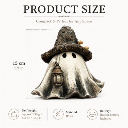 Lighted Witch Hat Ghost Lantern Figurine